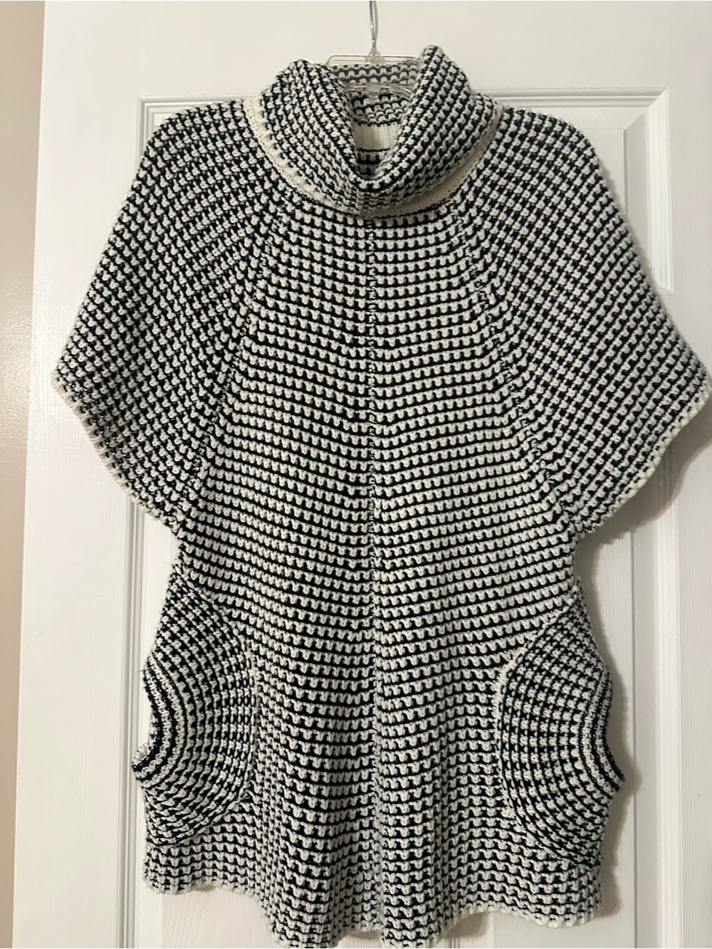 Mechant Black & White Knit Cowl Poncho Sweater